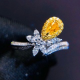 14k Gold 0.26 Ct Natural Yellow Diamond & Diamond Ring