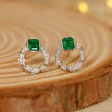 14k Gold 0.70 Ctw Vivid Green Natural Emerald & Diamond Earrings