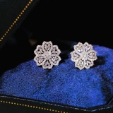 14k Gold 0.9 Ct Natural H Diamond & Flowers Earrings