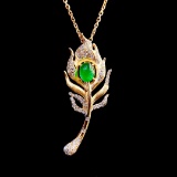 14k Gold 0.48 Ctw Vivid Green Natural Emerald & Diamond Brooch/pendant