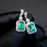 14k Gold 2.11 Ct Vivid Green Natural Emerald & Diamond Earrings