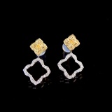 14k Gold 0.60 Ctw Natural Yellow Diamond & Diamond Earrings