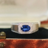 14k Gold 1.32 Ctw Vivid Blue Natural Sapphire & Diamond Ring