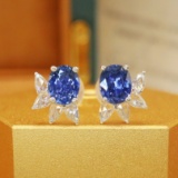 14k Gold 1.21 Ctw Natural Sapphire & Diamond Earrings