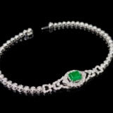 14k Gold 0.82 Ct Vivid Green Natural Emerald & Diamond Bracelet