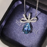 14k Gold 2.76 Ct Natural Aquamarine & Diamond Necklace