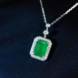 14k Gold 1.59 Ctw Vivid Green Natural Emerald & Diamond Necklace