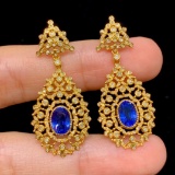 14k Gold 2.8 Ct Natural Sapphire & Diamond Earrings