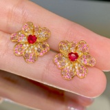 14k Gold 1.3 Ct Natural Ruby & Diamond & Sapphire Earrings