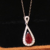14k Gold 1.28 Ctw Natural Ruby & Diamond Pendant