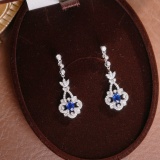 14k Gold 1.16 Ctw Vivid Blue Natural Sapphire & Diamond Earrings