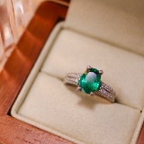 14k Gold 2.52 Ctw Vivid Green Natural Emerald & Diamond Ring