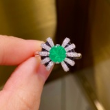 14k Gold 1.10 Ctw Vivid Green Natural Emerald & Diamond Ring