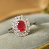14k Gold 1.68 Ctw Vivid Red Natural Ruby & Diamond Ring