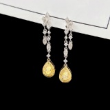 14k Gold 0.45 Ctw Natural Yellow Diamond & Diamond Earrings