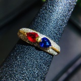 14k Gold 0.64 Ct Natural Ruby & Sapphire & Diamond Ring