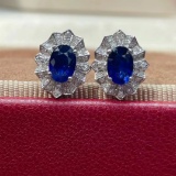 14k Gold 1.46 Ctw Natural Sapphire & Diamond Earrings