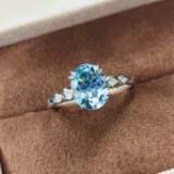 14k Gold 1.37 Ctw Natural Aquamarine & Diamond Ring