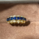 14k Gold 1.5 Ct Vivid Blue Natural Sapphire & Diamond Ring