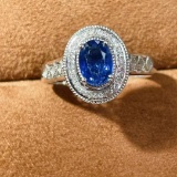 14k Gold 1.05 Ct Vivid Blue Natural Sapphire & Diamond Ring