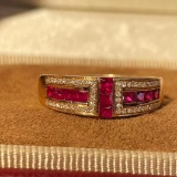 14k Gold 1 Ct Vivid Red Natural Ruby & Diamond Ring