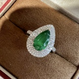 14k Gold 1.66 Ct Vivid Green Natural Emerald & Diamond Ring