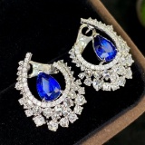 14k Gold 6.26 Ctw Natural Sapphire & Diamond Earrings