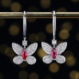 14k Gold 0.81 Ctw Natural Ruby & Diamond & Butterfly Earrings