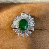 14k Gold 2.15 Ctw Vivid Green Natural Emerald & Diamond Ring