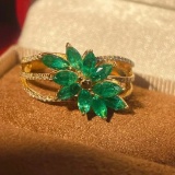 14k Gold 1.4 Ct Vivid Green Natural Emerald & Diamond Ring