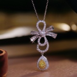 14k Gold 0.65 Ctw Natural Yellow Diamond & Diamond Necklace