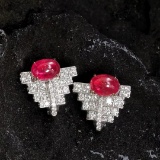 14k Gold 4.36 Ctw Natural Ruby & Diamond & Art Deco Earrings