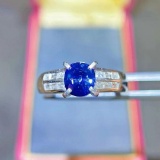 14k Gold 1.55 Ctw Vivid Blue Natural Sapphire & Diamond Ring