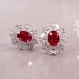 14k Gold 1.95 Ctw Natural Ruby & Diamond Earrings