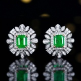 14k Gold 1.13 Ctw Vivid Green Natural Emerald & Diamond Earrings