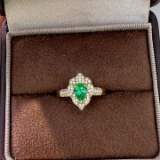 14k Gold 0.83 Ctw Vivid Green Natural Emerald & Diamond Ring