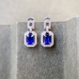 14k Gold 1.48 Ctw Vivid Blue Natural Sapphire & Diamond Earrings