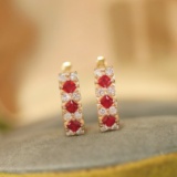 14k Gold 0.91 Ctw Natural Ruby & Diamond Earrings