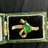 14k Gold 0.75 Ct Vivid Green Natural Emerald & Diamond Ring