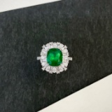 14k Gold 4.08 Ctw Vivid Green Natural Emerald & Diamond Ring