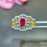 14k Gold 0.83 Ctw Natural Ruby & Diamond Ring