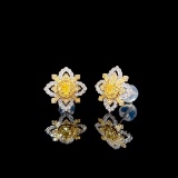 14k Gold 0.50 Ctw Natural Yellow Diamond & Diamond Earrings