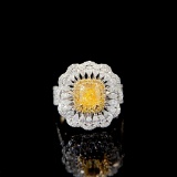 Gia Certified 14k Gold 2.12 Ctw Natural Yellow Diamond & Diamond Ring/pendant