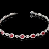 14k Gold 4.08 Ctw Natural Ruby & Diamond Bracelet