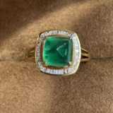 14k Gold 3 Ct Vivid Green Natural Emerald & Diamond Ring
