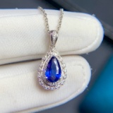 14k Gold 1.0 Ct Vivid Blue Natural Sapphire & Diamond Pendant