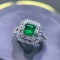 14k Gold 1.75 Ctw Vivid Green Natural Emerald & Diamond Ring