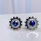 14k Gold 0.93 Ctw Vivid Blue Natural Sapphire & Diamond Earrings