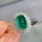 14k Gold 1.31 Ctw Vivid Green Natural Emerald & Diamond Ring