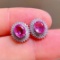 14k Gold 2.12 Ct Natural Padparadscha Sapphire & Diamond Earrings